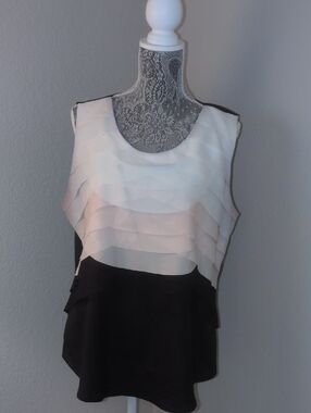 Style & co. Sleeveless Layered Black and White Ruffle Top